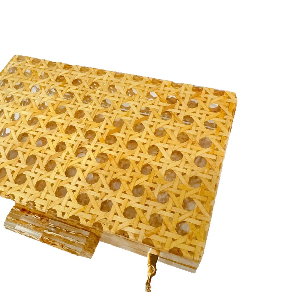 Vintage Dinner Clutch Bag Rattan Acrylic Bag Shoulder Bag Chain Messenger Women'S Bag
