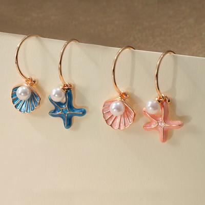 Bohemia Blue Pink Cute Starfish Shell Drop Earrings For Women Colorful Summer Fashion Jewelry Gift for Friend
