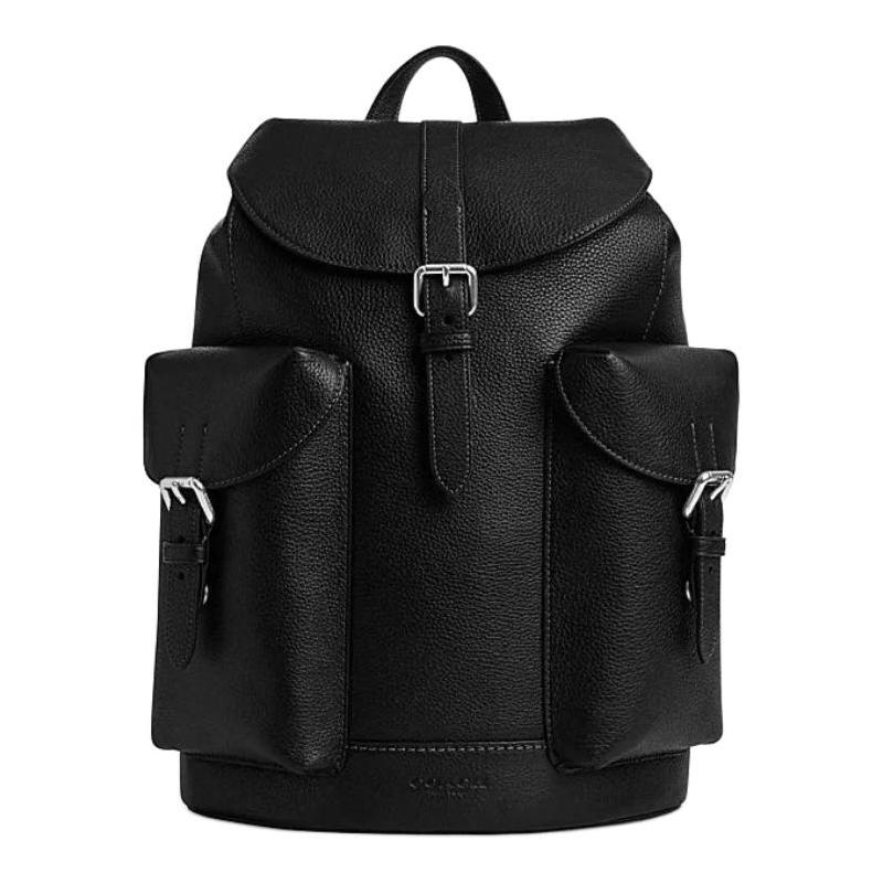 

COACH WARNER 32 drawstring pin buckle adjustable shoulder strap cow leather backpack large size men s black чорний