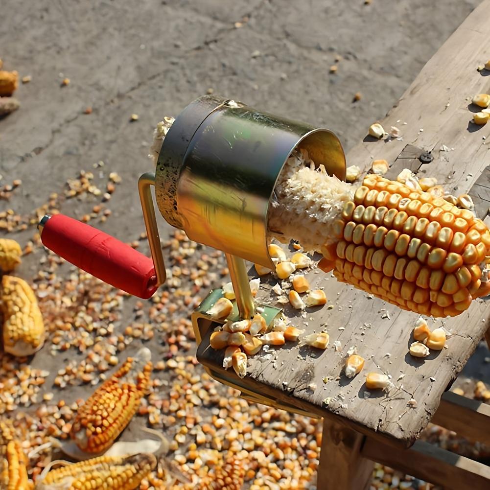 Hand Crank Corn Stripping Machine for Homestead Farm and Garden Use with Rounded Edge Teeth and Controlled Kernel Flow Design