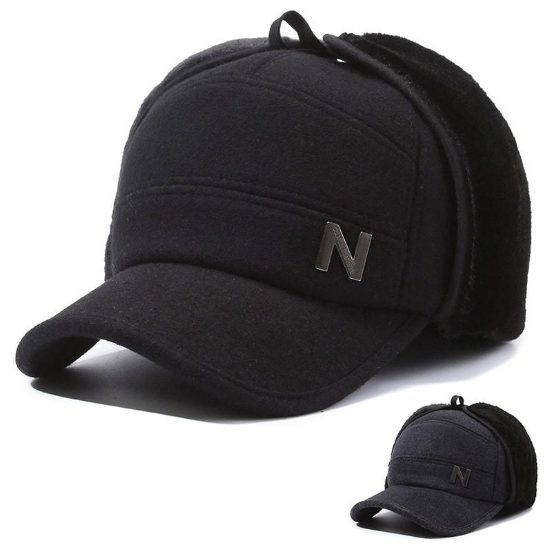 Black Letters N Cotton Hat Elderly Men Winter Large Ear Protection Warm Thick