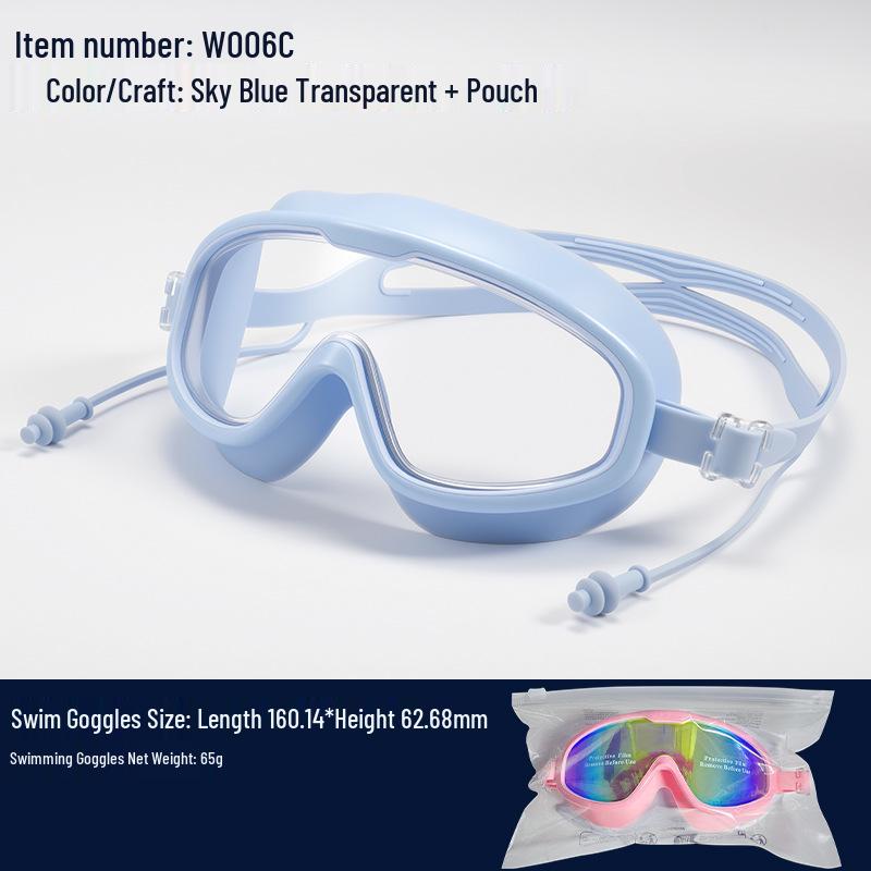 Unisex Large Frame Waterproof Anti-Fog Swimming Goggles with Earplugs