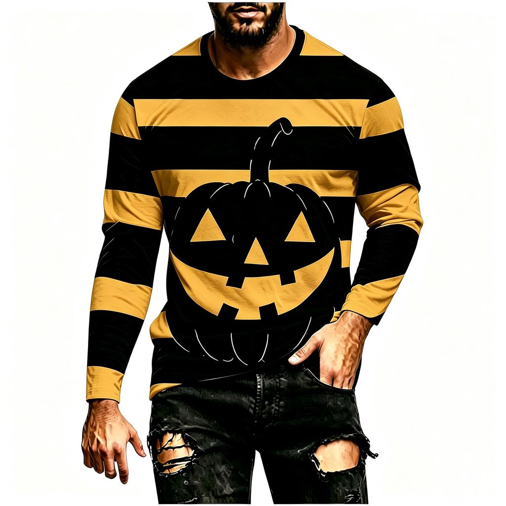 Men's Halloween Striped Long Sleeve Shirt Casual Loose Fit for Party and Everyday Wear