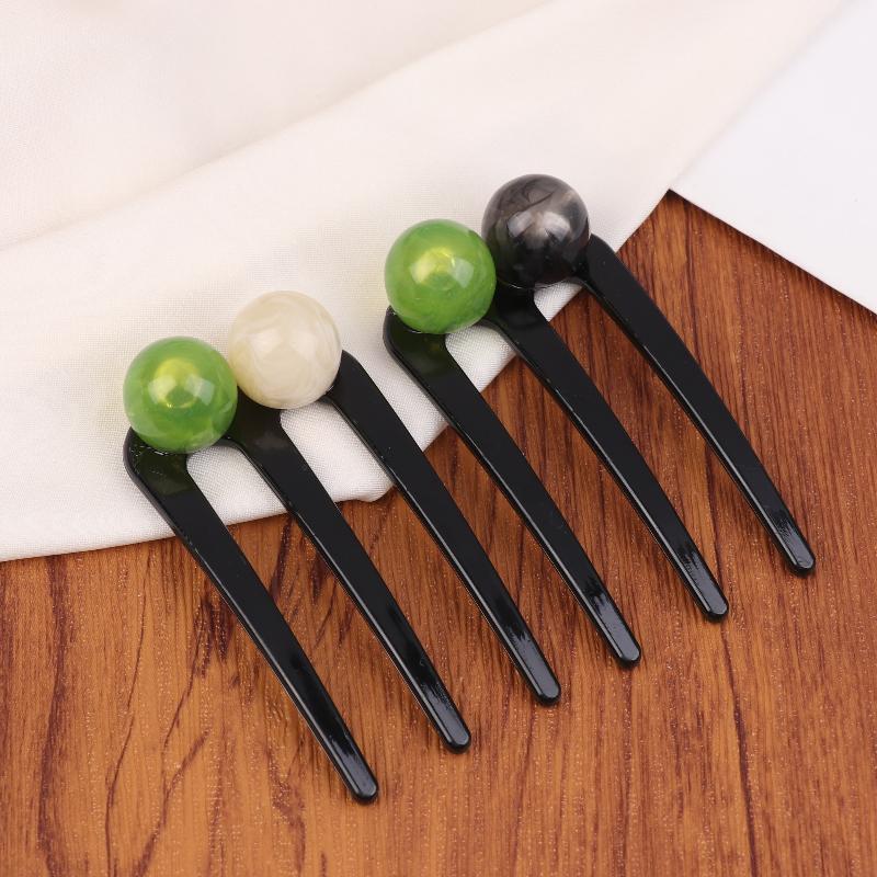 French Twist Pearl Beads Hair Stick Hair Clip Acetate U-Shaped Hairpin Vintage Tortoise Shell Women Hair Bun Pin Headwear