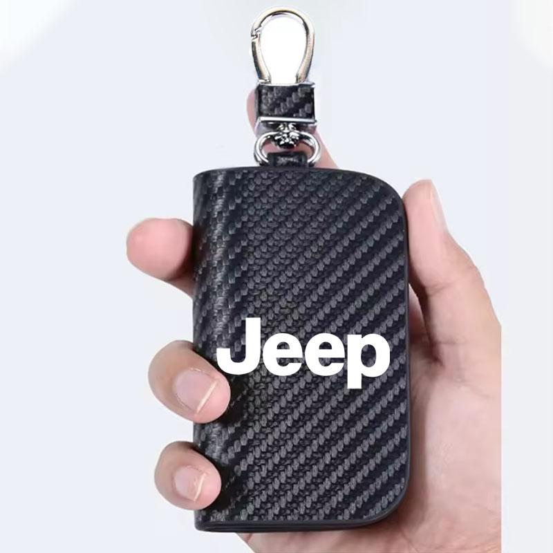 Car Case Keys Pouch Carbon Fiber Fabric Keychain Bag For Jeep TRAILHAWK COMMANDER LIBERTY Wrangler Lanyard Car Accessories AJX1