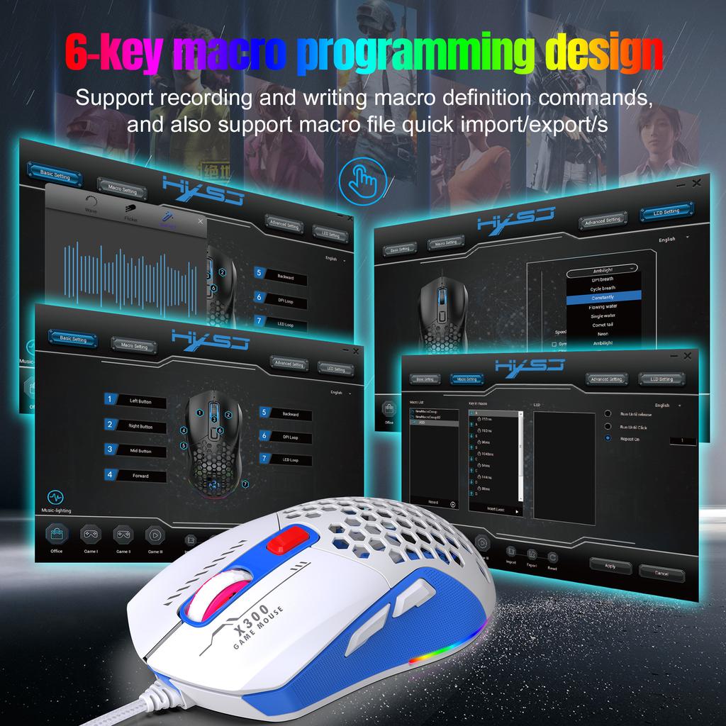 New X300 Hollowed Out Wired Esports MOUSE RGB Luminous Lightweight Gaming Mouse