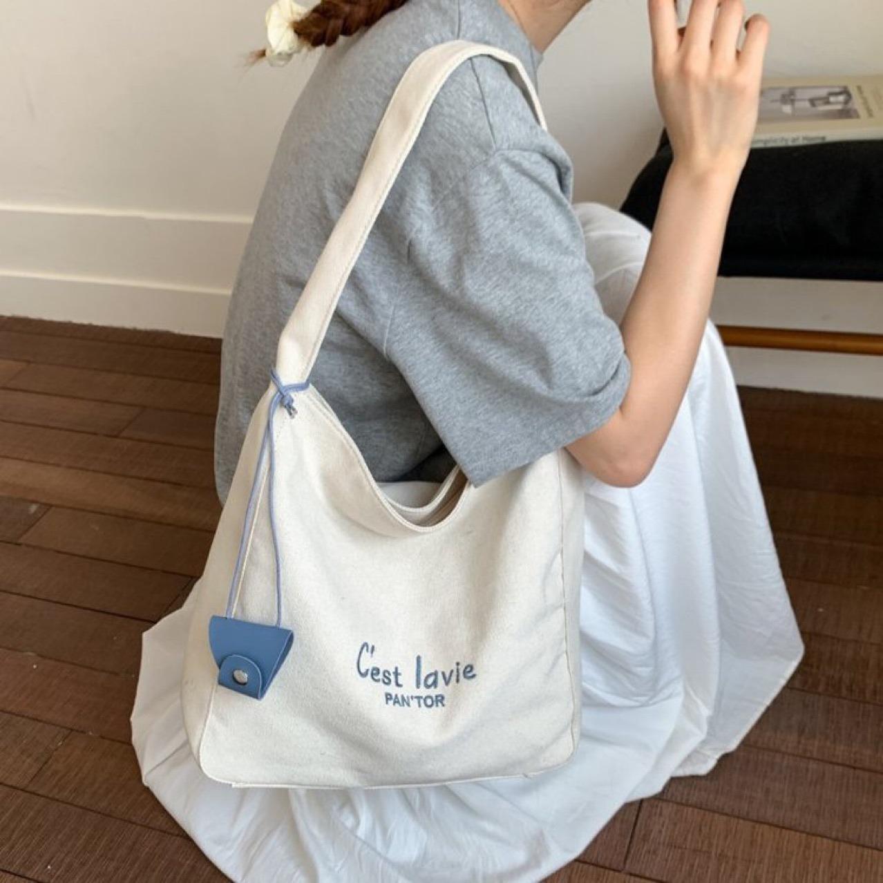 

Холщовая сумка через плечо Ins Ленивый стиль Сумка-тоут Большая вместимость Повседневная сумка белый