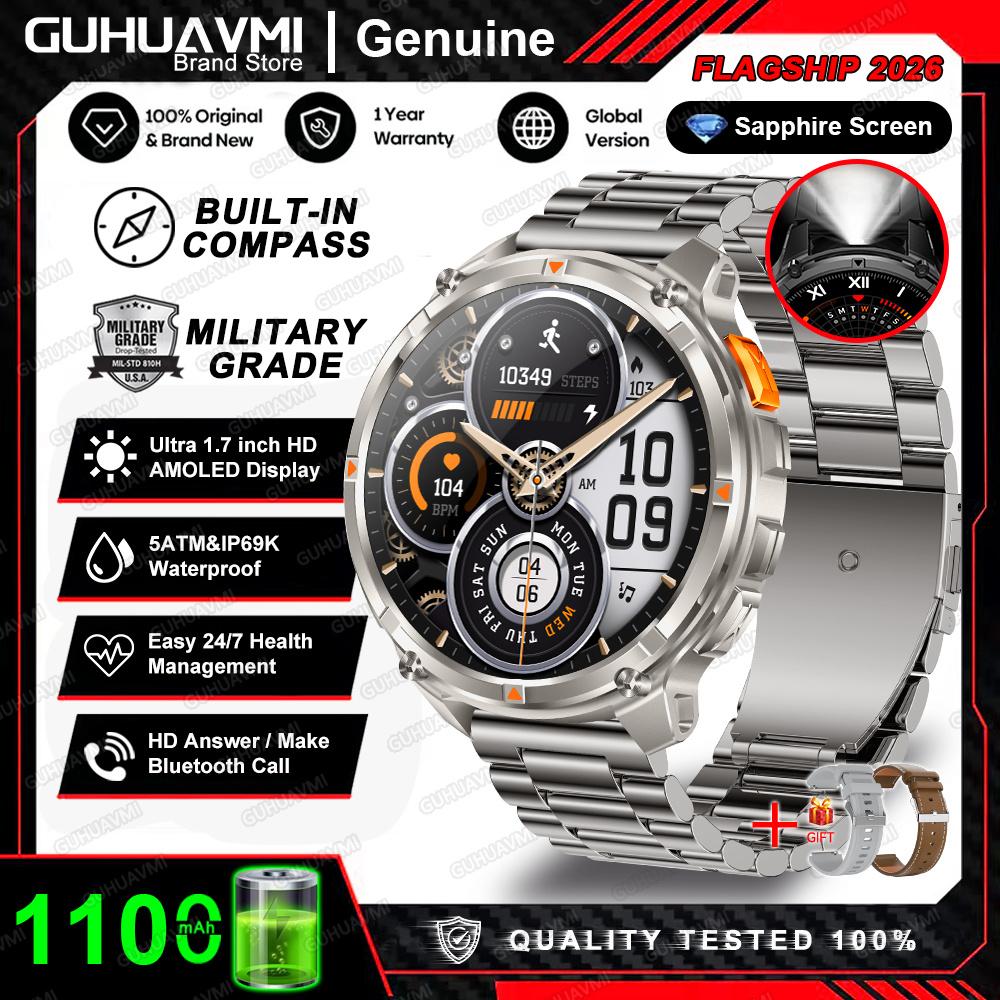 2026 New 1100mAh Battery Smart Watch GPS Path 5ATM Waterproof Sports Run Tracker Outdoors Compass Military Smartwatch