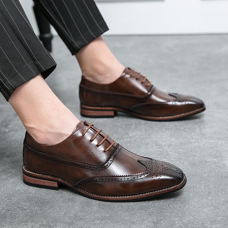 

Men s 2024 Autumn British Brogue Retro Leather Formal Square Toe Shoes 44
