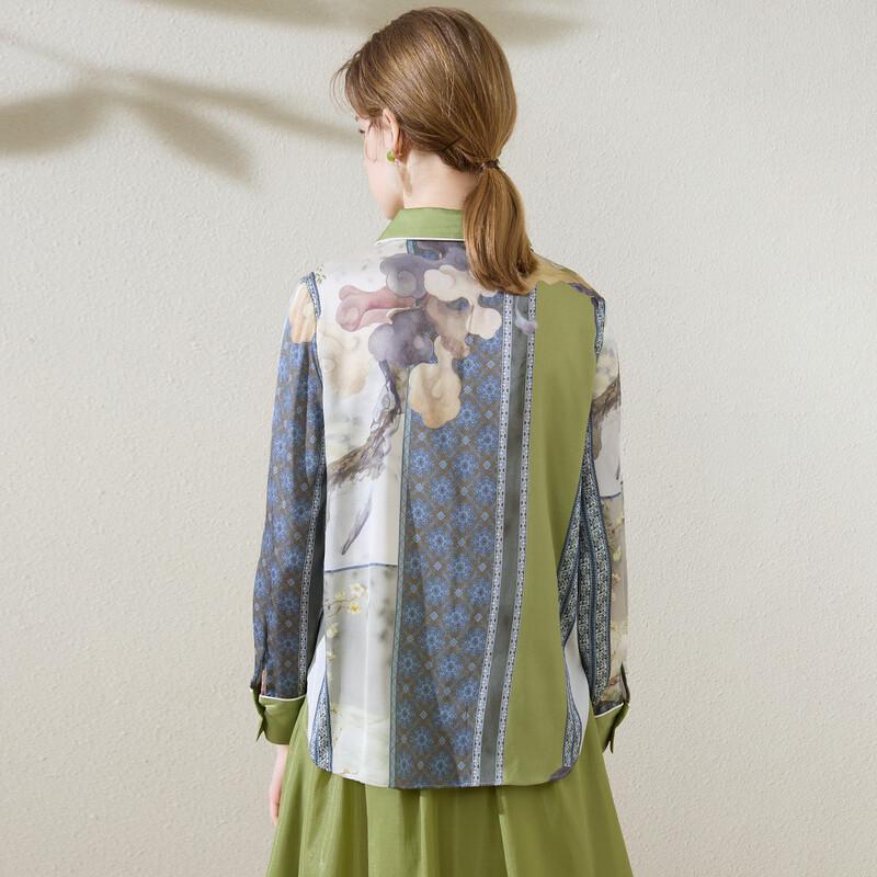 TUHUANG Women's 19 Momme Silk Ink Wash Print Shirt