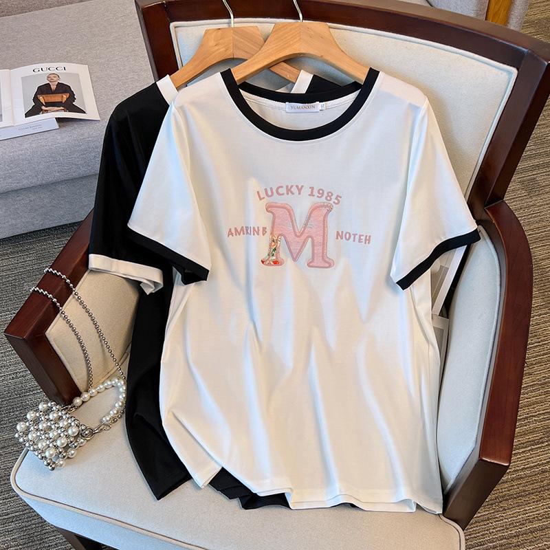 

Women s Plus Size Loose Mid-Length Slimming T-Shirt, Round Neck, Short-Sleeve (Available in 200/300/350 jin) 2XL чёрный