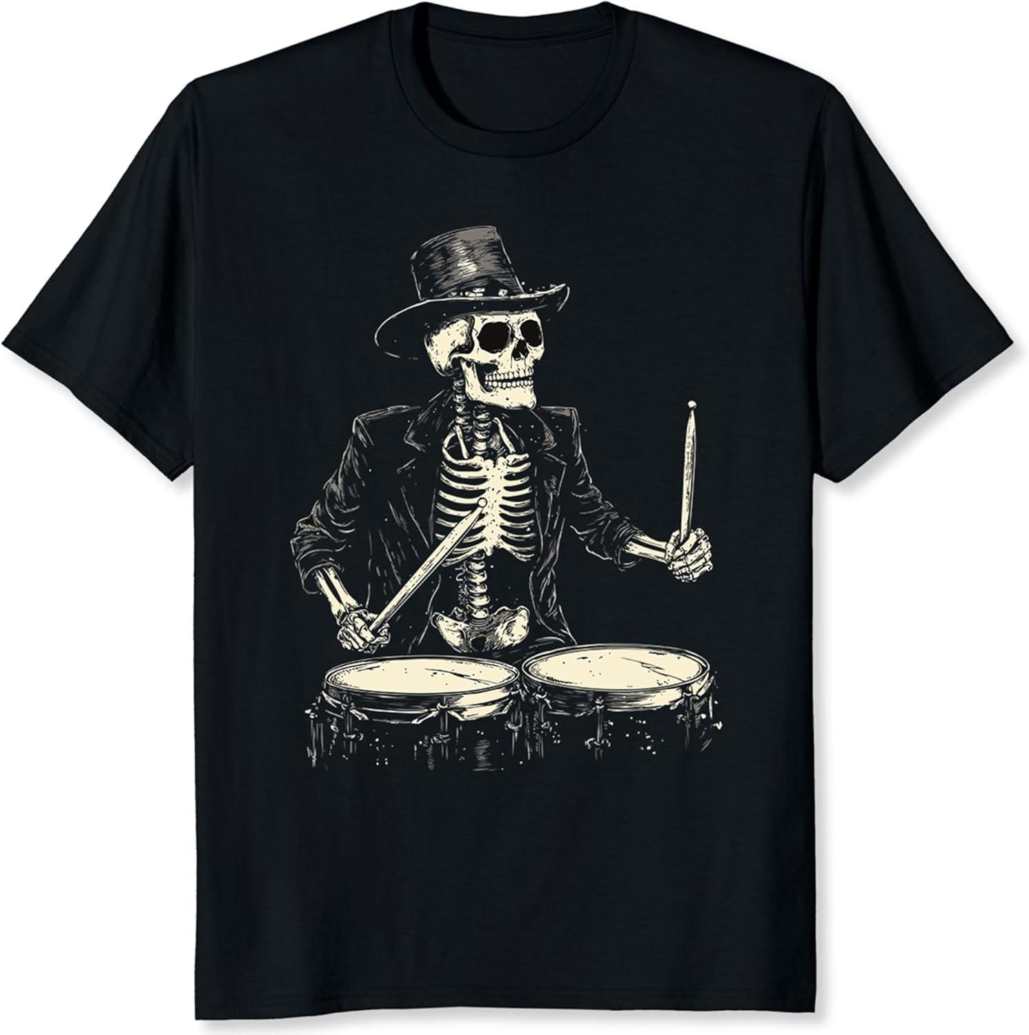 

Skeleton Drummer Shirt Vintage Band Shirt Gift for Rock Music Lover Skull T-Shirt for Men XXXXXL чорний