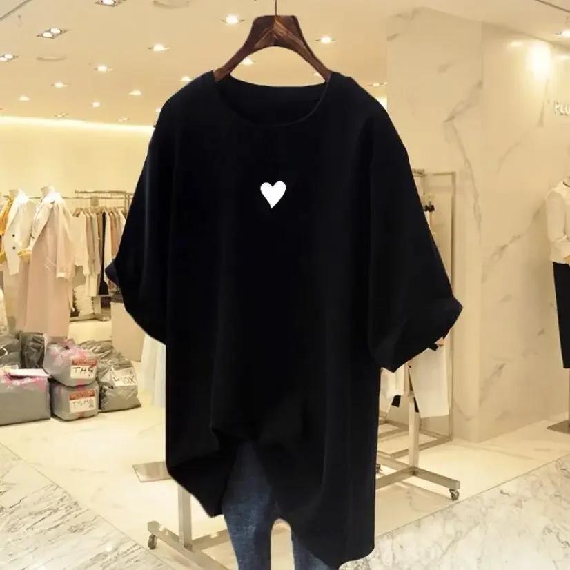 Dámské ležérní volné čisté topy základní jednobarevné s krátkým rukávem pulovry letní tričko s krátkým rukávem s potiskem 'Love'