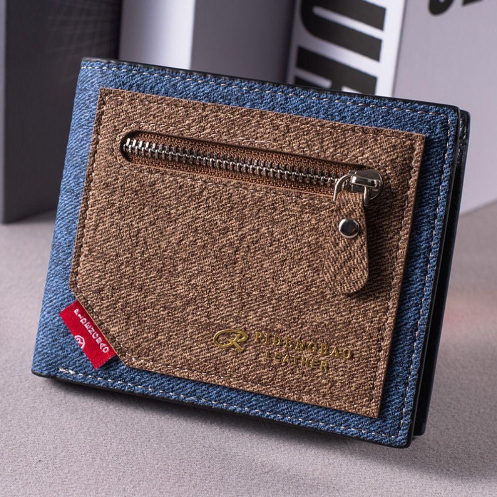 Leisure Men's Short Purse PU Leather Men's Card Holder Two Fold Wallet Men's Hand Bag