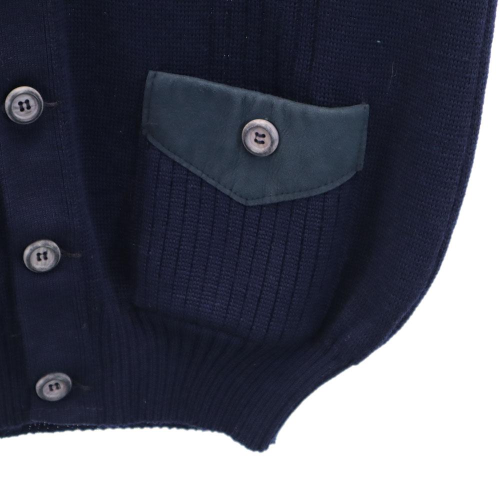 HUNTING WORLD 90-talls Ull Gammel Langermet V-hals strikket cardigan M Marineblå Herre Brukt