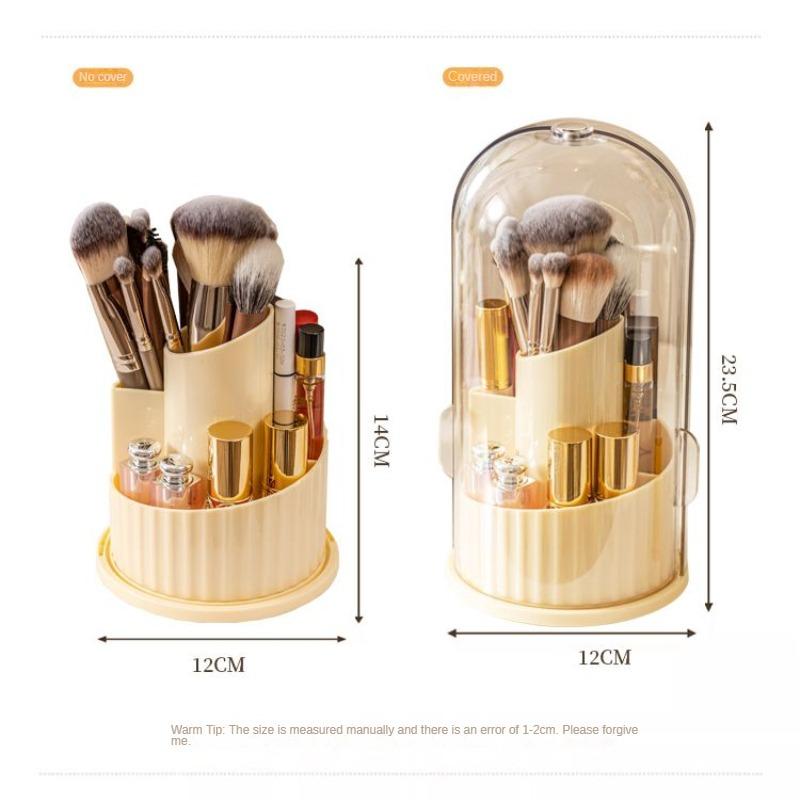 Makeup Barrel Brush Rotating Open Door Cosmetics with Lid Storage Box Transparent Desktop Lip Brush Barrel Rotatable Pen Holder