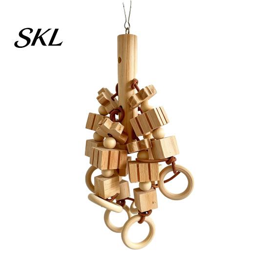 Bird Beak Trimmer Wood Blocks Parrot Toy, Chew Toy with Wooden Rings, Biting Hanging Cage Accessory for Parakeet Conure Cockatiel Non-toxic