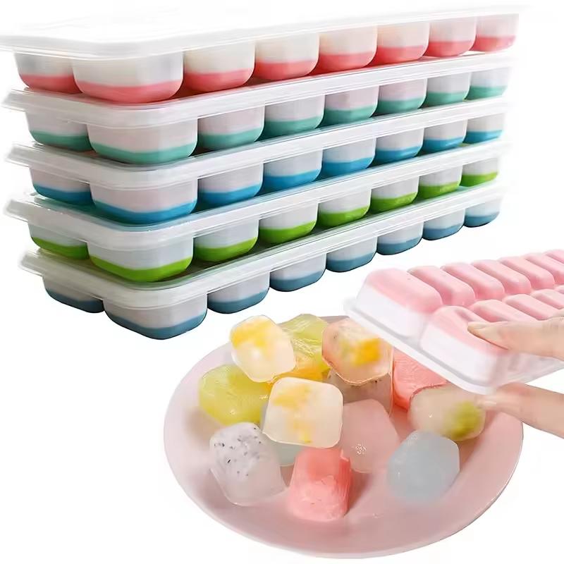 14 Cube Easy Release Silicone Ice Tray Mold with Lid for Refreshing Drinks