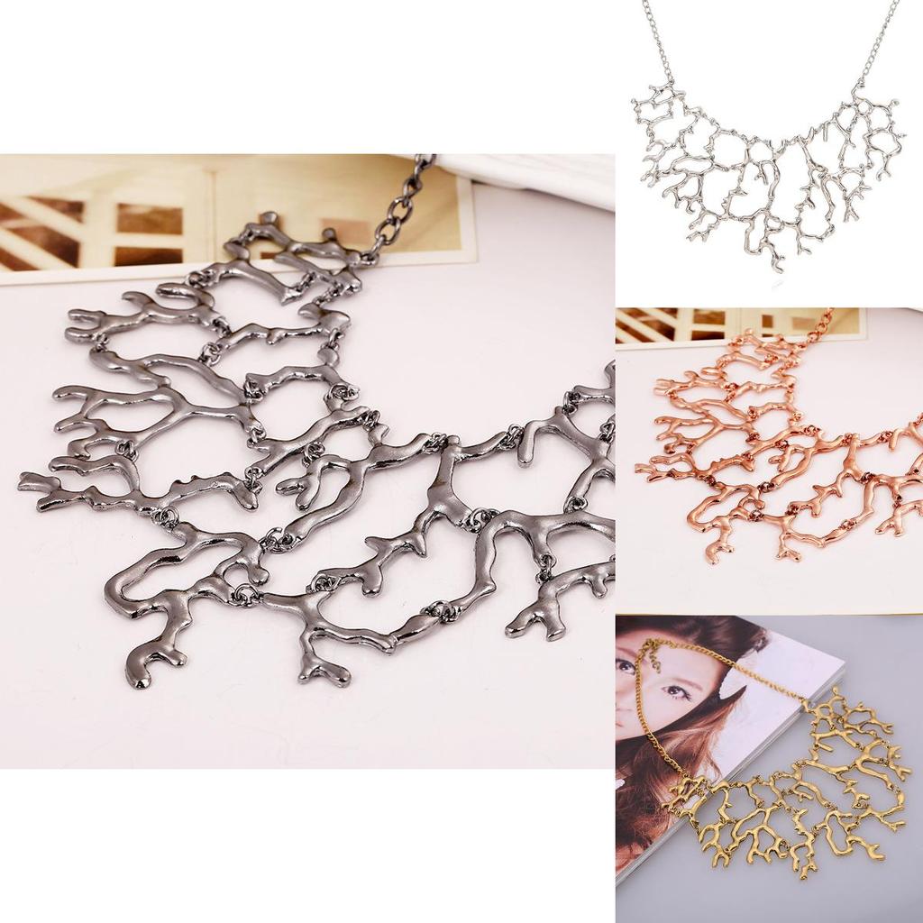 Fashion Solid Color Coral Shaped Women Metal Necklace For Retro Jewelry Lovers