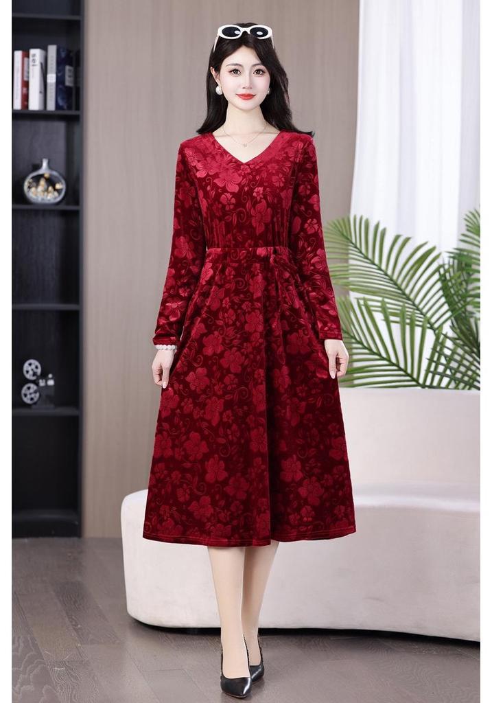 Chinese Style Long Sleeve Slimming Dress with Pockets - 2026 Autumn Collection