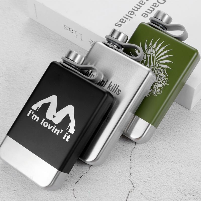 Silver Green Black White Whiskey Flask - Portable, Food Grade 304 Stainless Steel