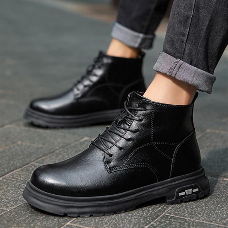 Men's Genuine Leather High-top With Hidden Inner Height Increase 4/6/8CM Heightened Casual Riding Fashion Anti-slip Casual Shoes