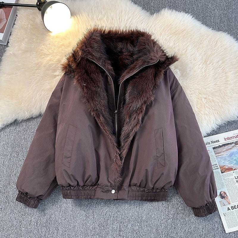 Mens Winter Thick Fleece Collar Cotton Coat Loose Casual Warm Stand Jacket