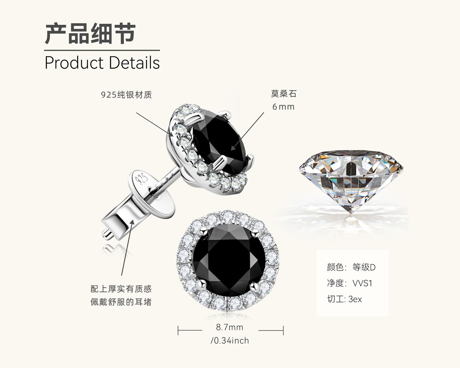 

Silvere Glam — самые продаваемые серьги-гвоздики с черным муассанитом, модный дизайн в стиле хип-хоп, высококачественные серьги и серьги из стерлингового серебра 925 пробы 0.8 carat+0.8 carat белый