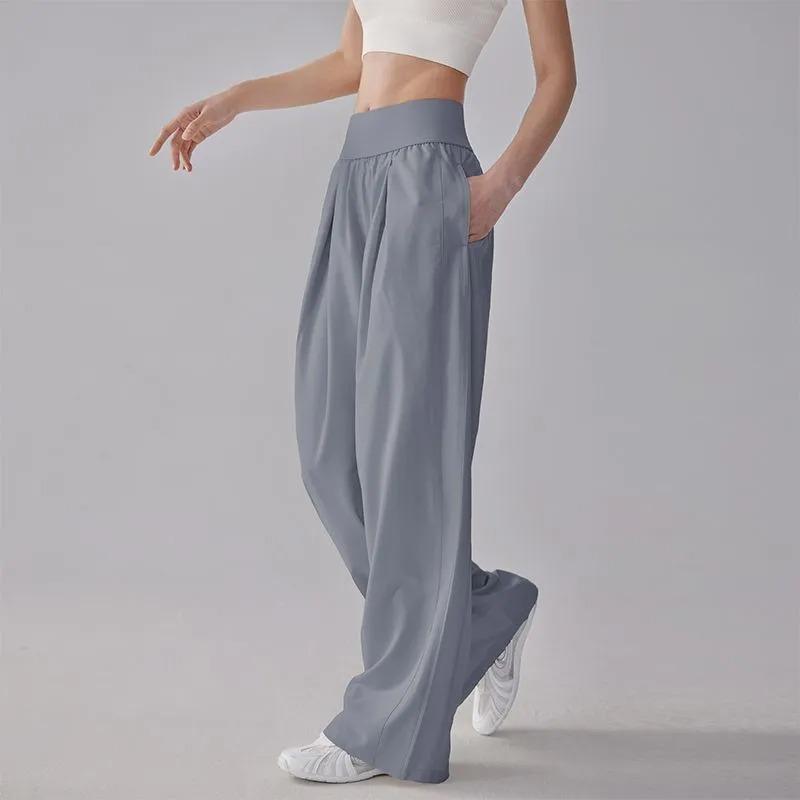 

Women Gray High Waist Wide Leg Ice Silk Casual Pants S серый