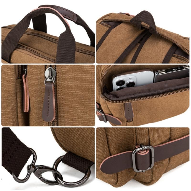 Retro forretningskoffert for menn Enkel ensfarget Crossbody-veske Fritidsreiseveske Multifunksjonell lerretsveske Kan håndholdt enkel og dobbel skulder
