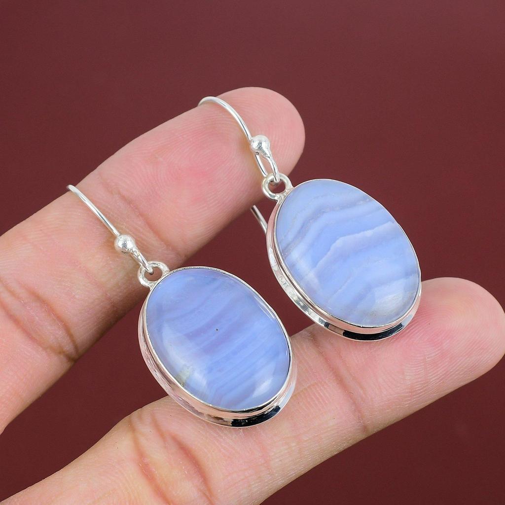 Blue Lace Agate Earrings Gemstone Dainty Jewelry 925 Sterling Silver Earrings Handmade Earring Amazing Jewelry Drop Earring Gifts For Mother