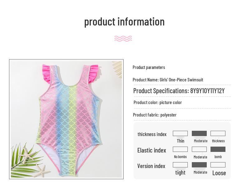 New Girls' Off-Shoulder Ruffle Mermaid One-Piece Swimsuit