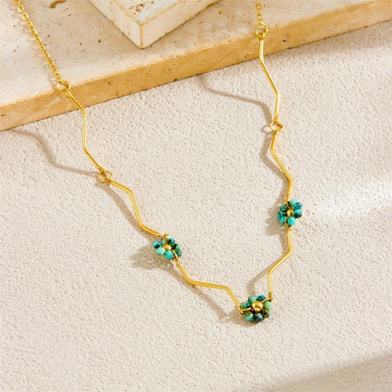 18K Goldplattierte Türkisblumen-Zickzack-Halskette, Boho Blaustein-Anhängerhalskette für Damen, Sommerschmuck