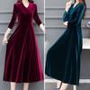 Women Dress Solid Color Soft Long Sleeves Round Neck Big Hem Warm Mid-calf Length Plus SIze Lady Prom Dress Female Garment