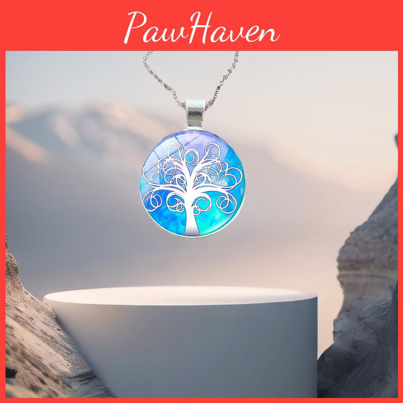 Timeless Classic Tree Pattern Pendant Necklace Featuring A Stunning Glass Cabochon Design