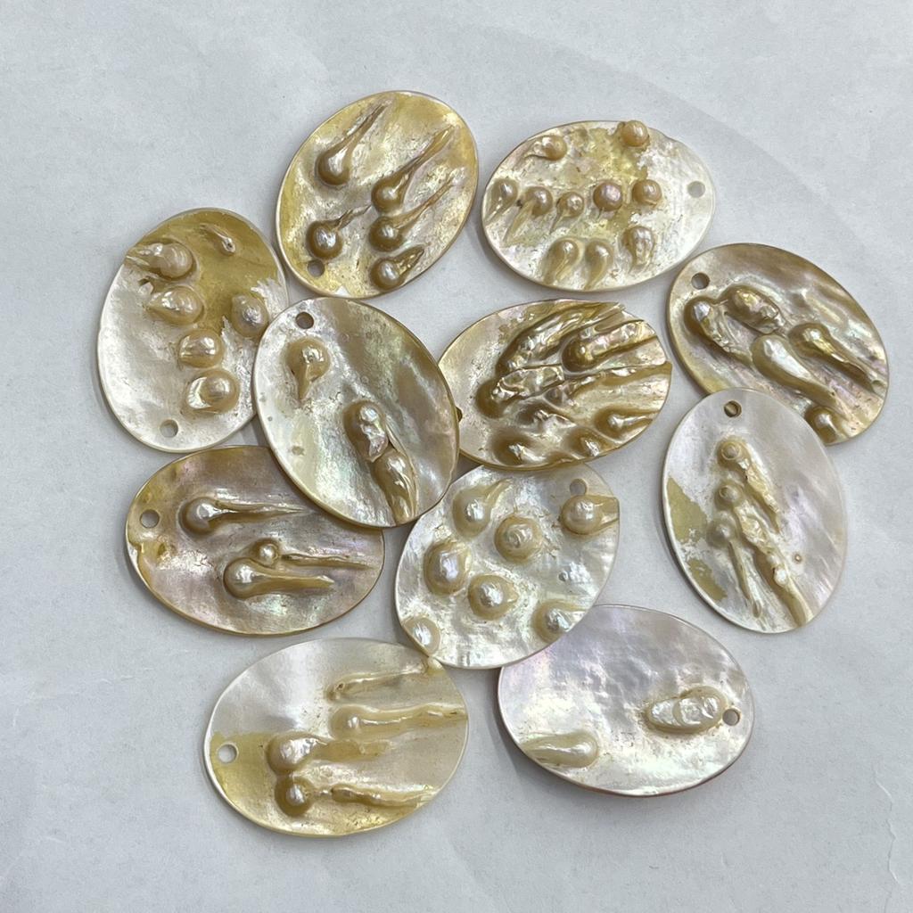 3Pcs, Natural Shell Mother of Pearl Beads with Holes, Boho Handcrafted Oval Loose Beads, 28×38mm, for DIY Necklace, Jewellery Making, Festive Crafts