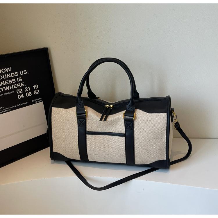 Large capacity contrasting canvas handbag women's bag 2025 new commuter travel bag simple casual shoulder crossbody bag