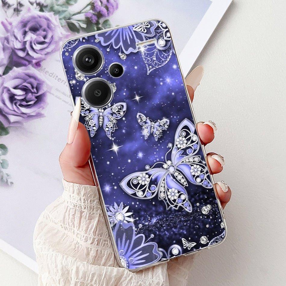 For Xiaomi Redmi Note 13 Pro Plus 5G Phone Case Redmi Note13 13 Pro 13 Pro+ 5G Elegant Floral Cat Soft Silicone Clear TPU Cases