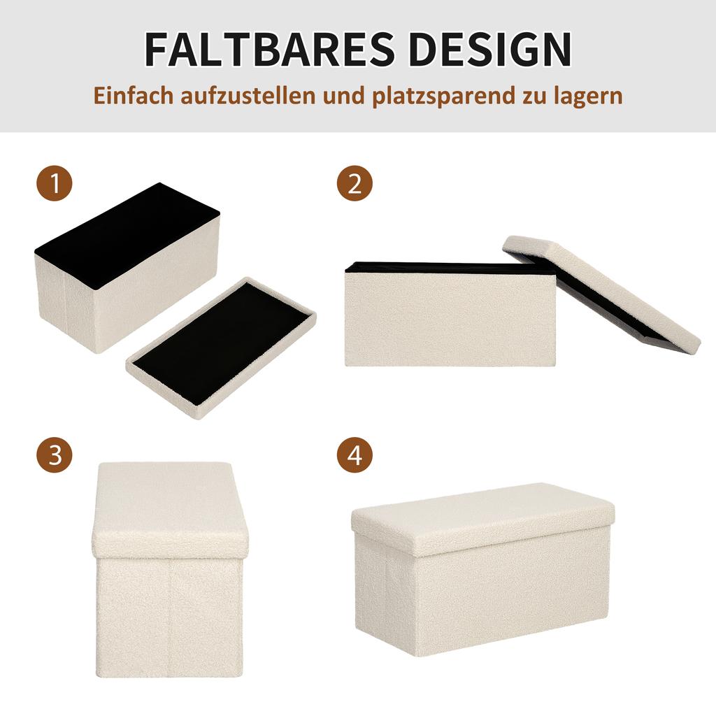 Storage Ottoman, Upholstered Bench with Storage and Lid for Living Room, Bedroom, Hallway, Cream White