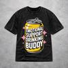 Emotional Support Drinking Buddy Beer Washed T Shirt Vintage Streetwear for Men Women Hiphop Tee T-Shirts Cotton