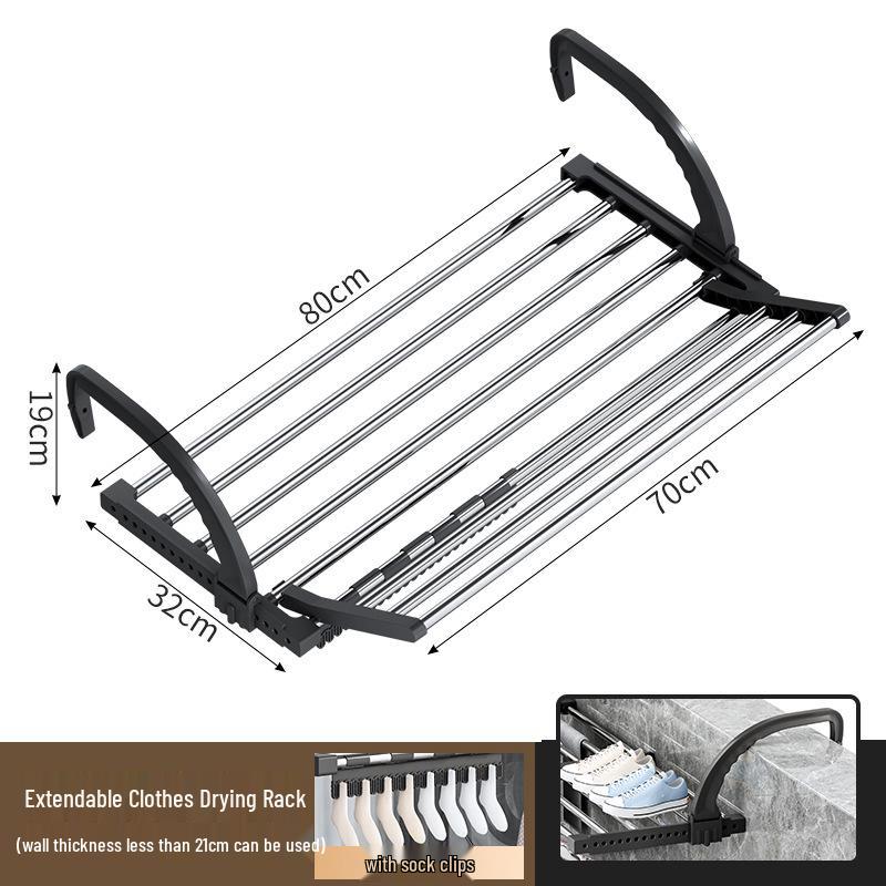 Telescopic Punch-Free Clothes & Shoe Drying Rack for Window Railings and Balcony