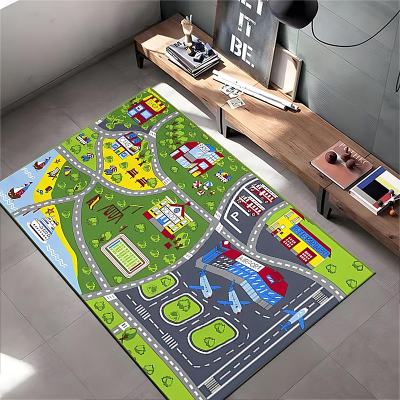 City Map Play Rug for Kids' Rooms Non-slip Rug Suitable for Living Room and Bedroom Sofas.