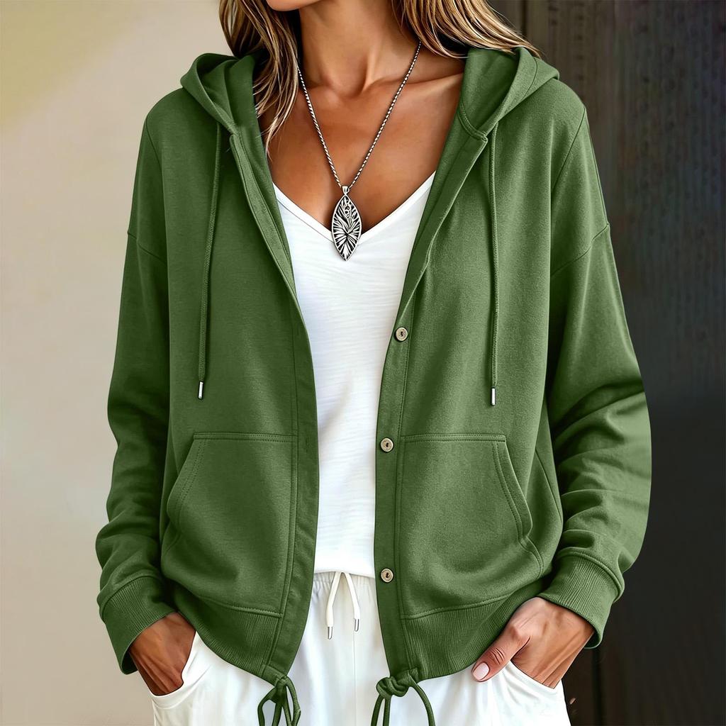 Women's Casual Long Sleeve Button Down Hoodie Jacket