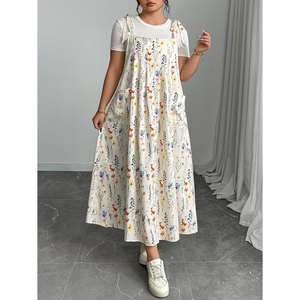 Women's Fashion Summer Spring Floral Print Sleeveless Square Collar High Waist Casual Dresses