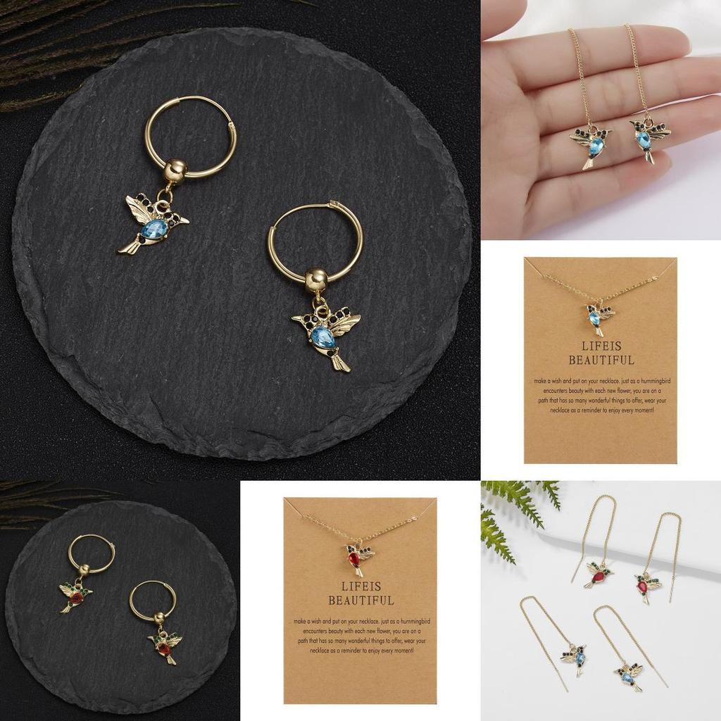 Hummingbird Animal Earrings With Rhinestone Decor For Unique Party Wear