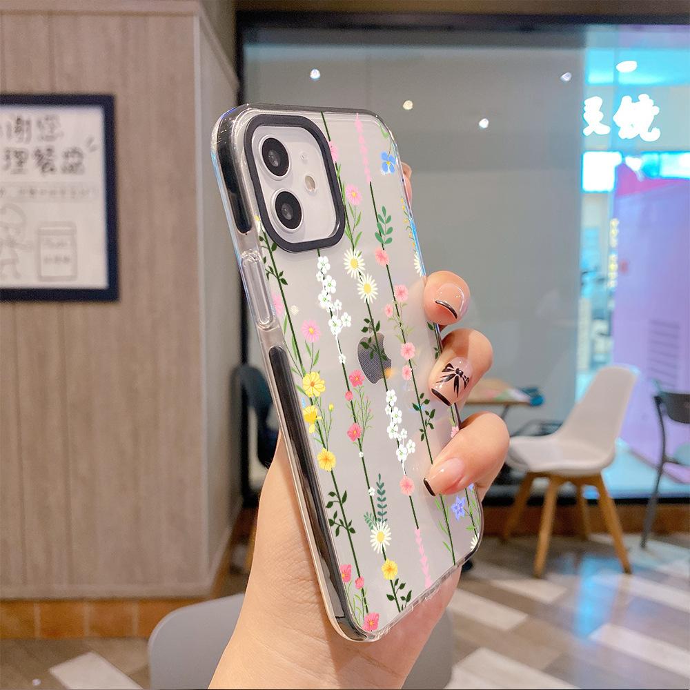 Europe and the United States hot-selling ins wind flower flower apple 17pro transparent mobile phone case iPhone16pm soft case protective case