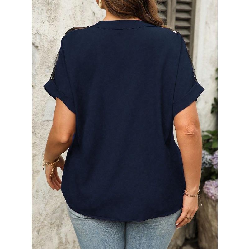 Summer New Mesh Sequin V-neck Popular Fashion Casual Loose Top