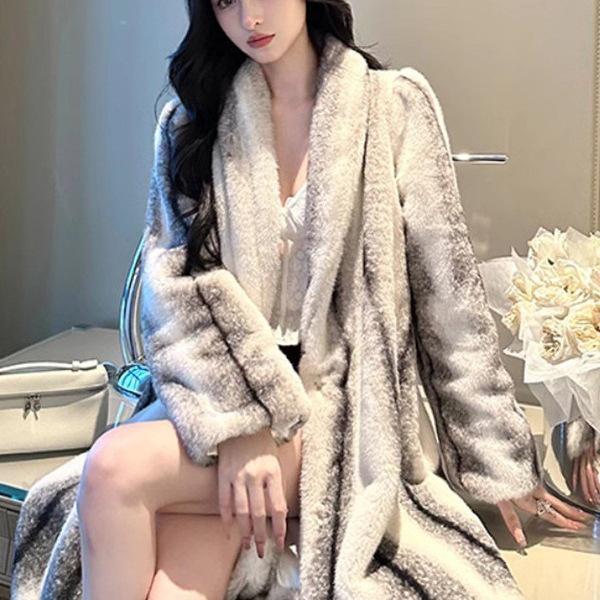 

Women s Slimming Long Mink Fur Coat - Whole Velvet Warm Cross Mink XL