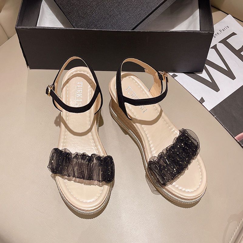 

Fashion Woman Shoes Buckles Open Toe Wedges Heel Platform Sandals for Women Vip 2025 Luxury Designer Sales Korea Pvc Summer Offers Shoe 40