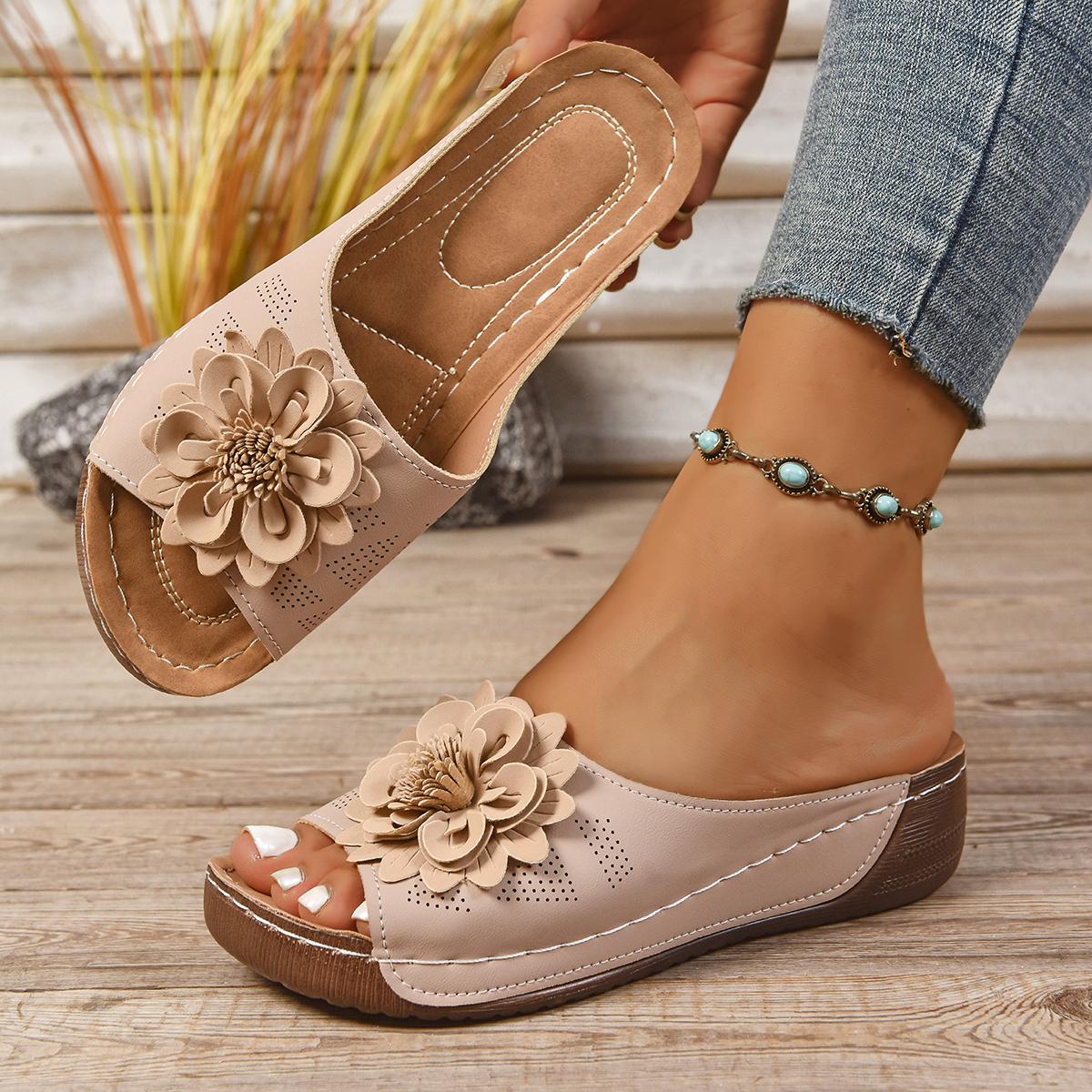 

Модные женские тапочки Слипоны Противоскользящие Модные сандалии Элегантные тапочки на платформе Легкая повседневная обувь на танкетке Женские шлепанцы Женские 36 бежевый